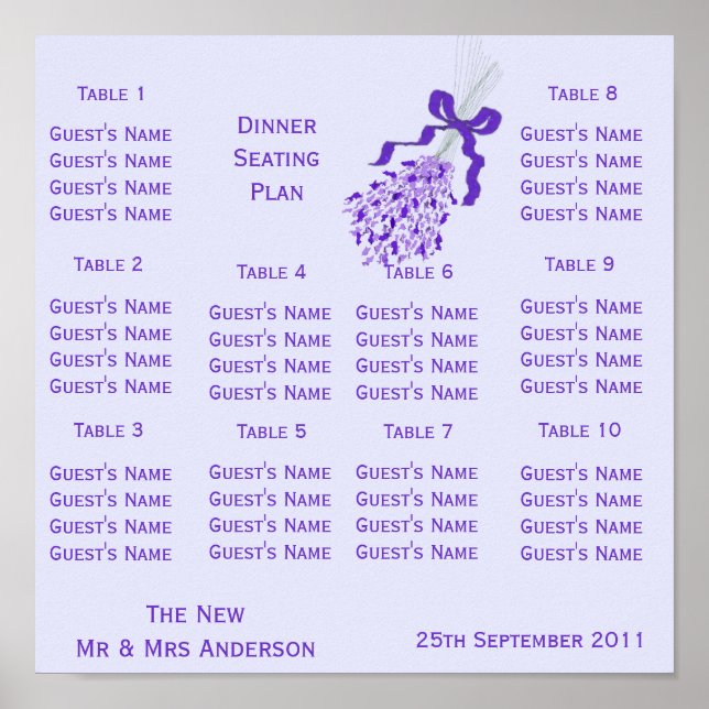  sätet Lavender Bröllop Poster (Framsidan)