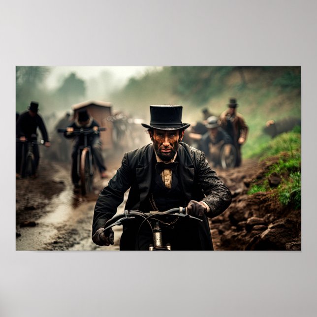 Satierisk syn på Abraham Lincoln som cyklar Poster (Framsidan)