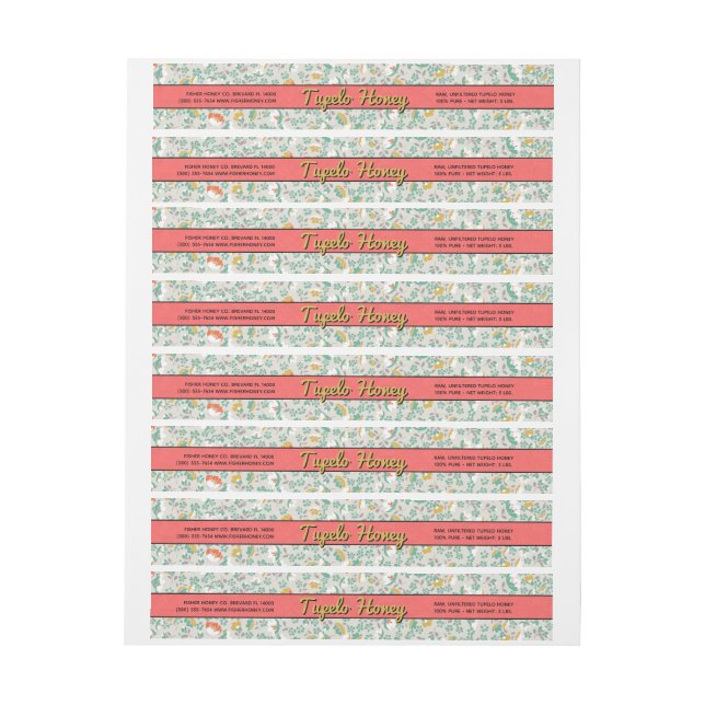 Satin Blommigt Pastel Wrap Around honey Burk etike Etikettband (Ark)