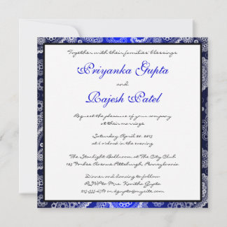 Satin Blue White Snöre Paisley bröllopsinbjudan Inbjudningar