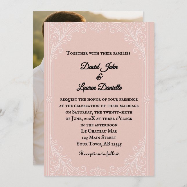 Satin Blush Photo Wedding Invitation Inbjudningar (Fram/baksida)