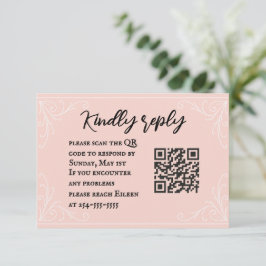 Satin Blush QR Code Wedding RSVP Card OSA Kort