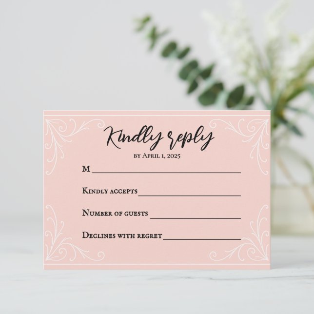 Satin Blush Wedding RSVP Card OSA Kort (Stående Fram)