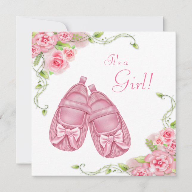 Satin Booty Rosa ros Baby Shower Inbjudningar (Framsida)