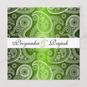Satin Grönt White Snöre Paisley Bröllopsinbjudan Inbjudningar