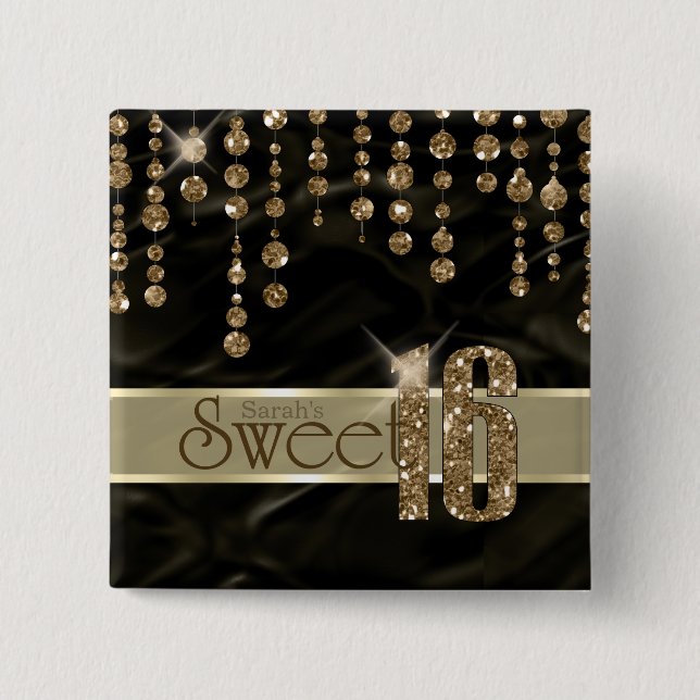 Satin Jewel Sweet sixteen Black Guld ID260 Knapp (Framsida)