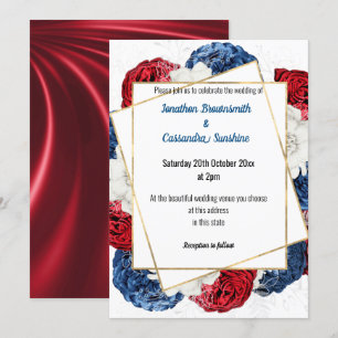 SATIN MODERN RED BLUE GRÅTT BLOMMIGT BRÖLLOP WHITE INBJUDNINGAR