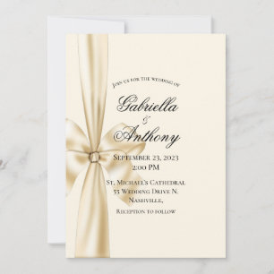 Satin Ribbon Cream Bröllop Inbjudningar