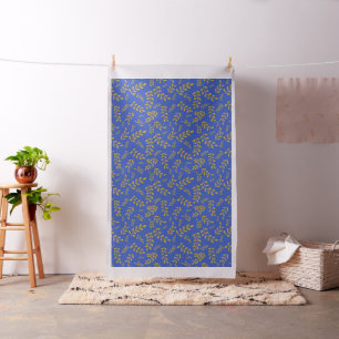 Satin Sheen Guldblad på Ceruleanblått Tyg