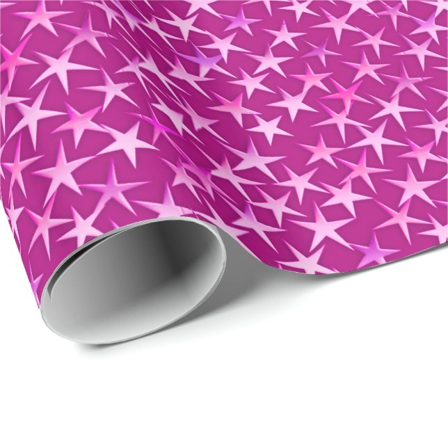 Satin Stars, Shades of Pastel Rosa on Fuchsia Presentpapper (Rullad Hörn)