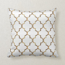 Satin Vit & Guld Quatrefoil Mönster Kudde