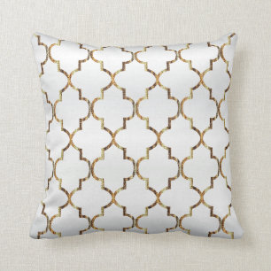 Satin Vit & Guld Quatrefoil Mönster Kudde