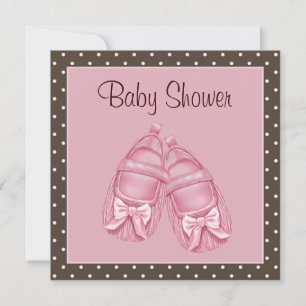 Satinmockasor rosa och brun baby shower för flicka inbjudningar