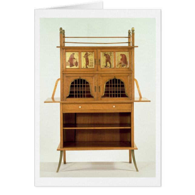 Satinwood som är kabinett med målade paneler, hälsningskort (Framsidan)