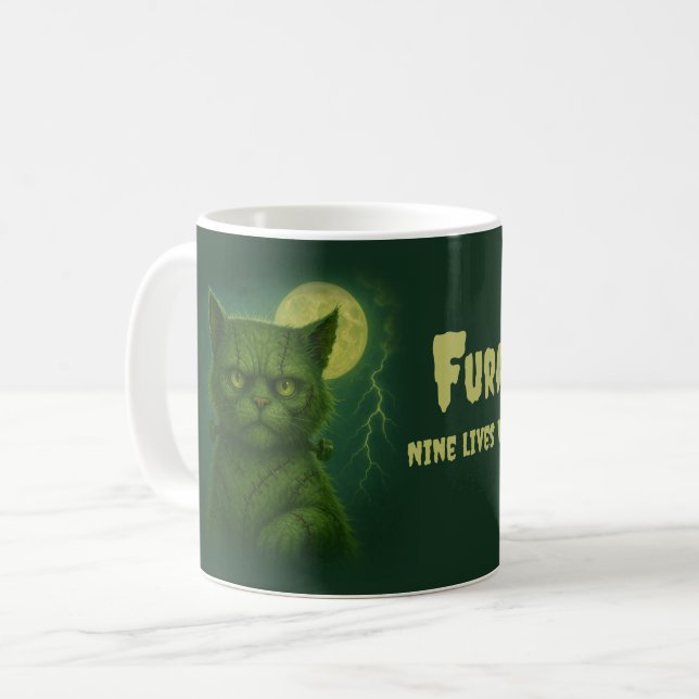 Satirical Furankenstein - Spooky Goth Stitched Cat Kaffemugg (Framsida vänster)