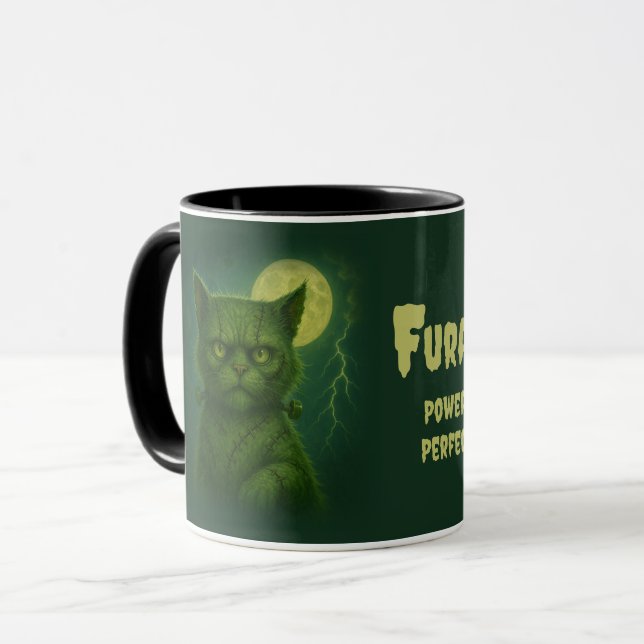 Satirical Furankenstein - Spooky Goth Stitched Cat Mugg (Framsida vänster)