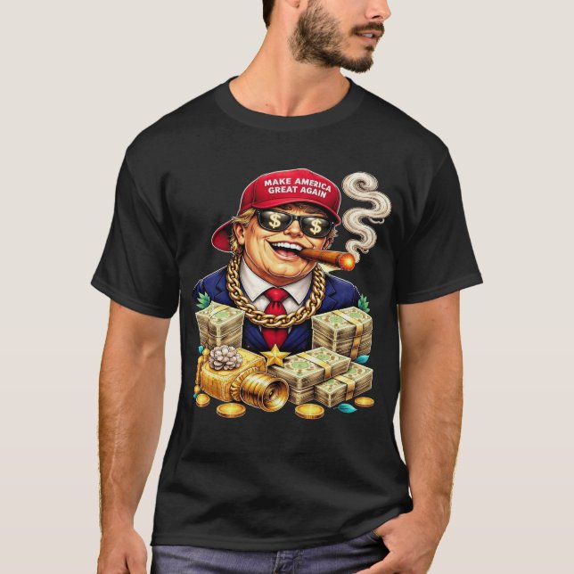 Satirisk MAGA-miljardär-kartong — Retro Pop Art T Shirt (Framsida)