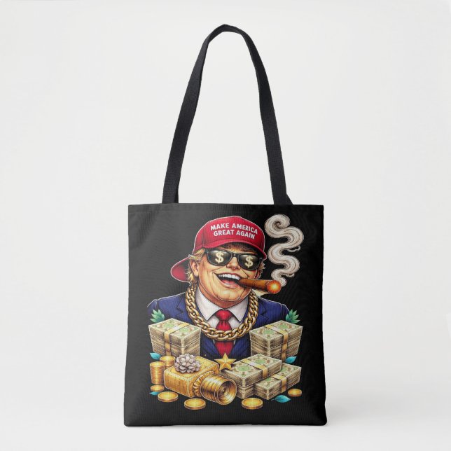 Satirisk MAGA-miljardär-kartong — Retro Pop Art Tygkasse (Framsida)