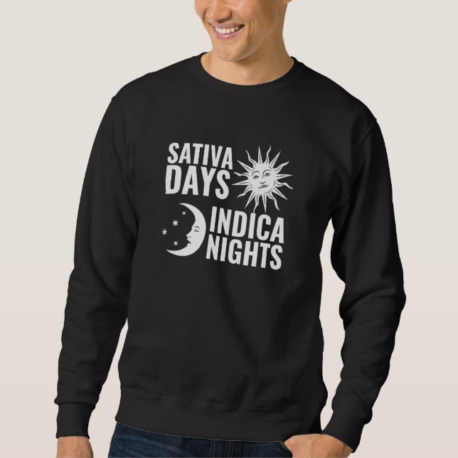 Sativa Days Indica Nights Sol Måne Stoner Lång Ärmad Tröja (Framsida)
