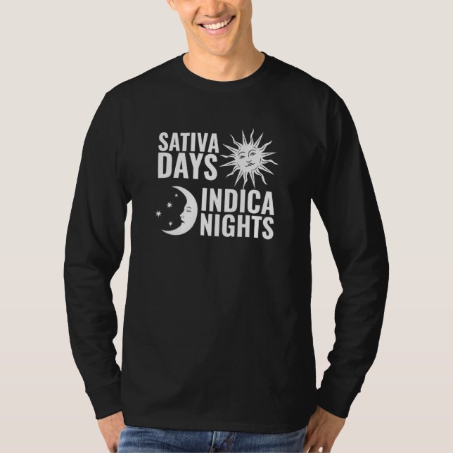 Sativa Days Indica Nights Sol Måne Stoner T Shirt (Framsida)