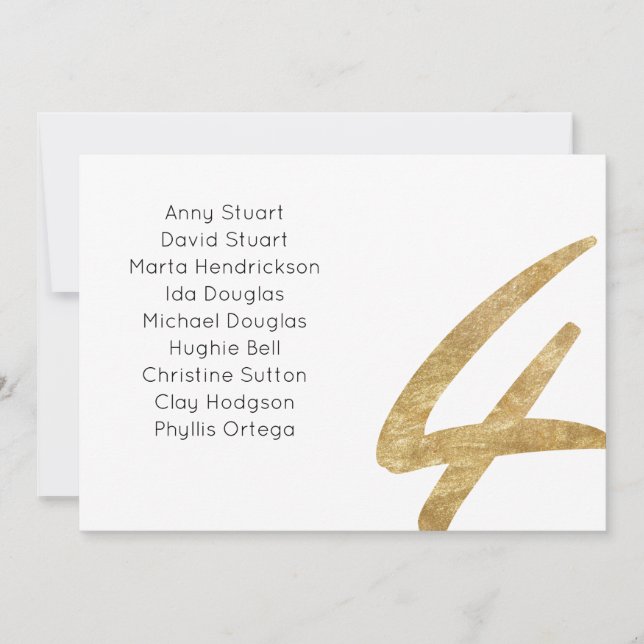 Sätskort för bordsnummer bord 4 guld Bröllop (Framsida)