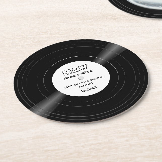 Sätt dig på Dance Golv! Vinyl Record Monogram Underlägg Papper Rund (Vinklad)