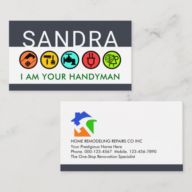 Sätt ditt namn på Handyman Icons Layer Visitkort (Fram/baksida)