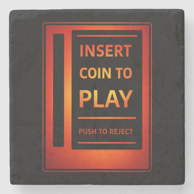 Sätt in mynt för att spela Retro Arcade Stone Coas Stenunderlägg (Framsidan)