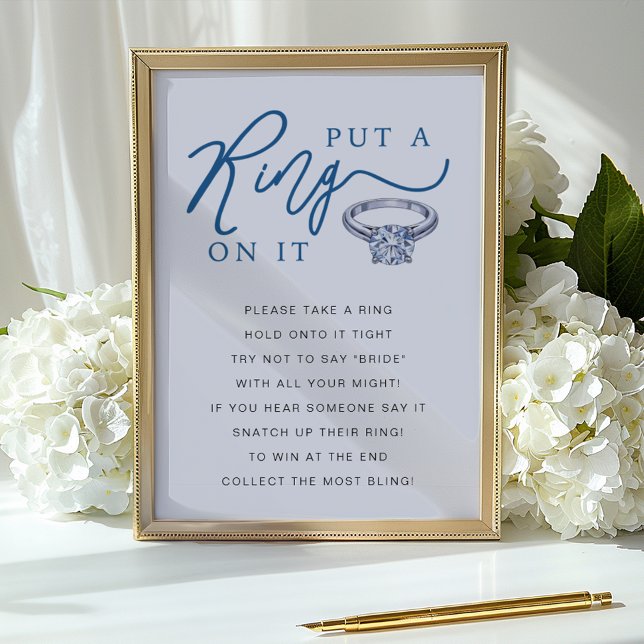 Sätt Ring på Möhippan Spelsignatur Poster (Bridal Shower Ring Game Sign)