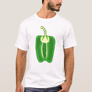 Sätta en klocka på halvan en grönt Pepper. T-shirt