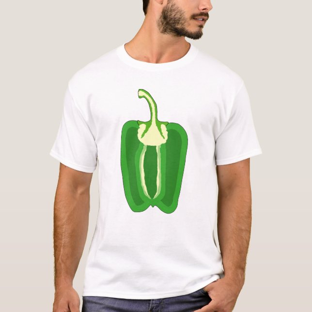 Sätta en klocka på halvan en grönt Pepper. Tröja (Framsida)