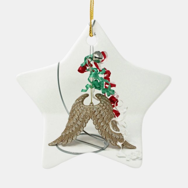 Sätta en klocka på ringar, en ängel får henne julgransprydnad keramik (Framsidan)