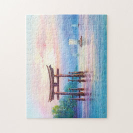 Satta Miyajima Torii och Sailboat japanese art Pussel