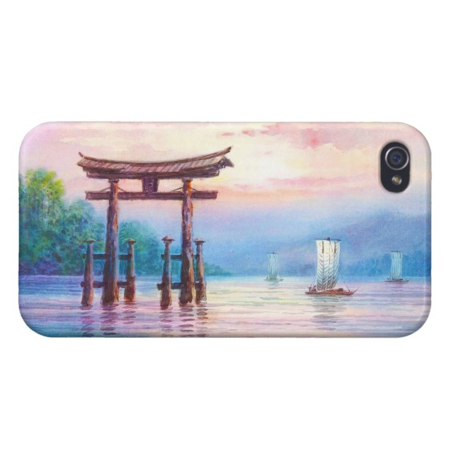 Satta Miyajima Torii och segelbåtjapankonst iPhone 4 Skydd (Baksidan Horisontell)