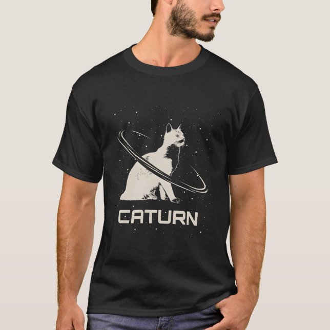 Saturn Caturn I Planets Space Galaxy Astronomy Cat T Shirt (Framsida)