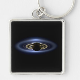 Saturn Eclipsed Sol från Cassini Orbiter Fyrkantig Silverfärgad Nyckelring