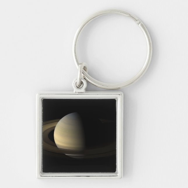 Saturn Equinox Fyrkantig Silverfärgad Nyckelring (Framsidan)