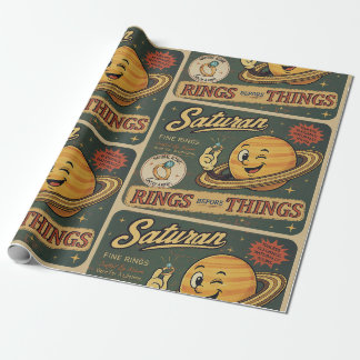 Saturn Fina Ringar Vintage Rymd Humor Mönster Presentpapper