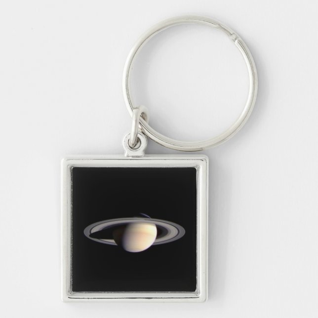 Saturn Fyrkantig Silverfärgad Nyckelring (Framsidan)