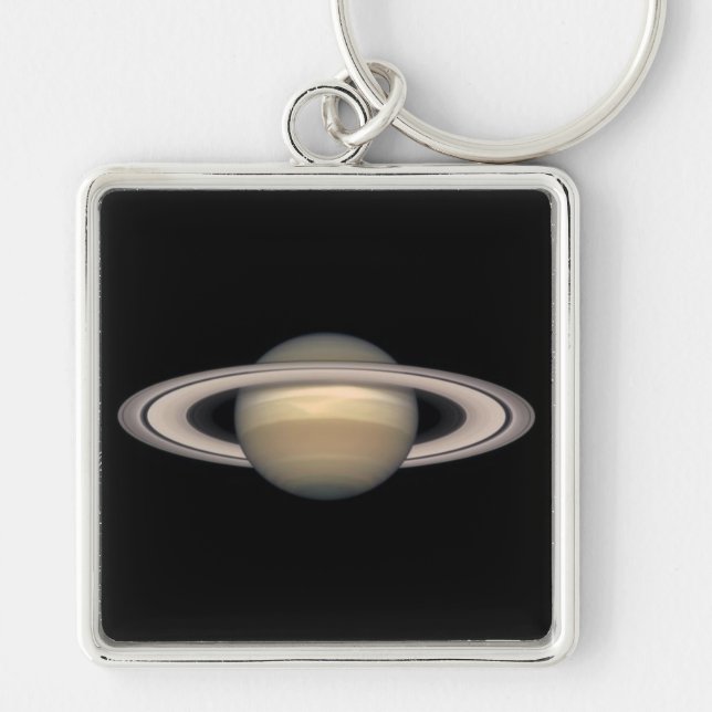 "Saturn ", Fyrkantig Silverfärgad Nyckelring (Framsidan)