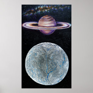 Saturn och Enceladus Poster