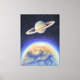 Saturn och Titan Canvastryck