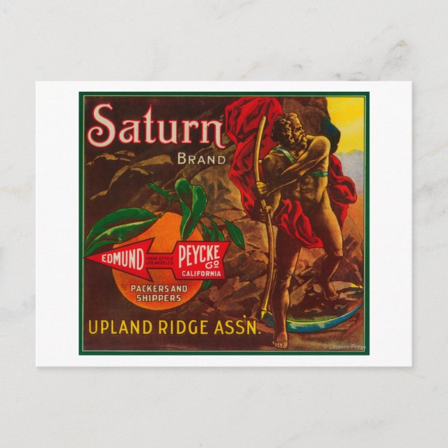 Saturn Orange LabelUpland, CA Vykort (Framsida)