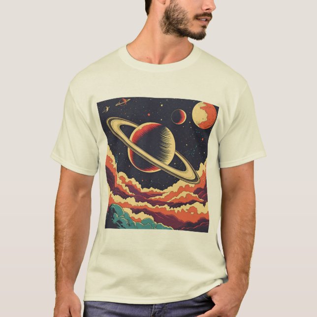 Saturn over Fiery Horizon T Shirt (Framsida)