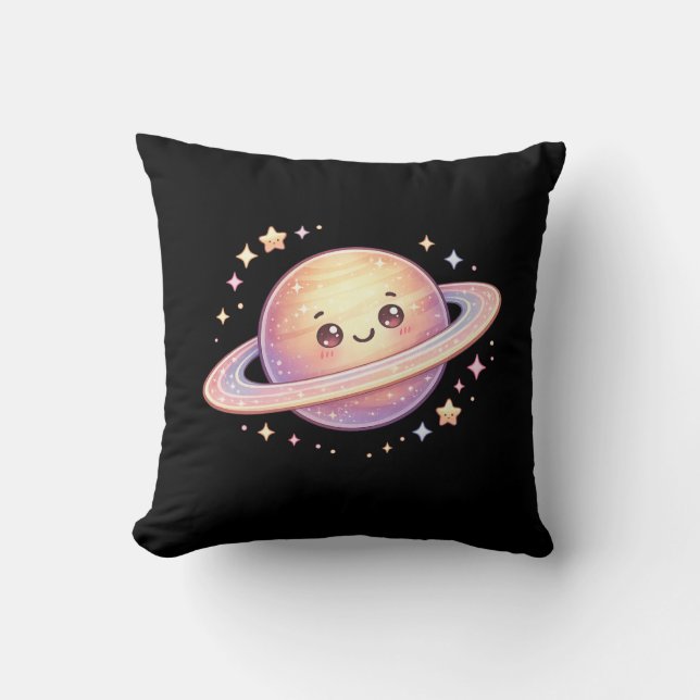 Saturn Planet Rymd Kawaii Kuddde Kuddfall Kudde (Framsida)