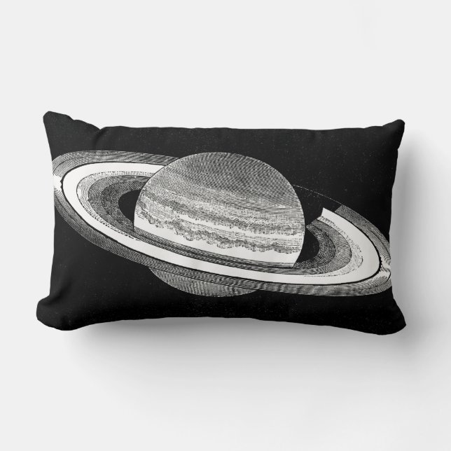 Saturn Retro Inspired Monochrome Planet Space Lumbarkudde (Framsida)