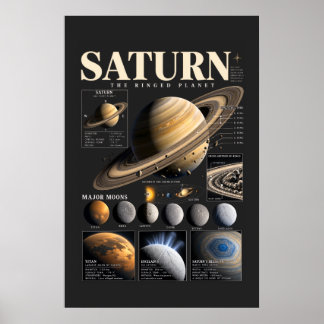 Saturn Retro Rymd Astronomi Väggkonst Affisch