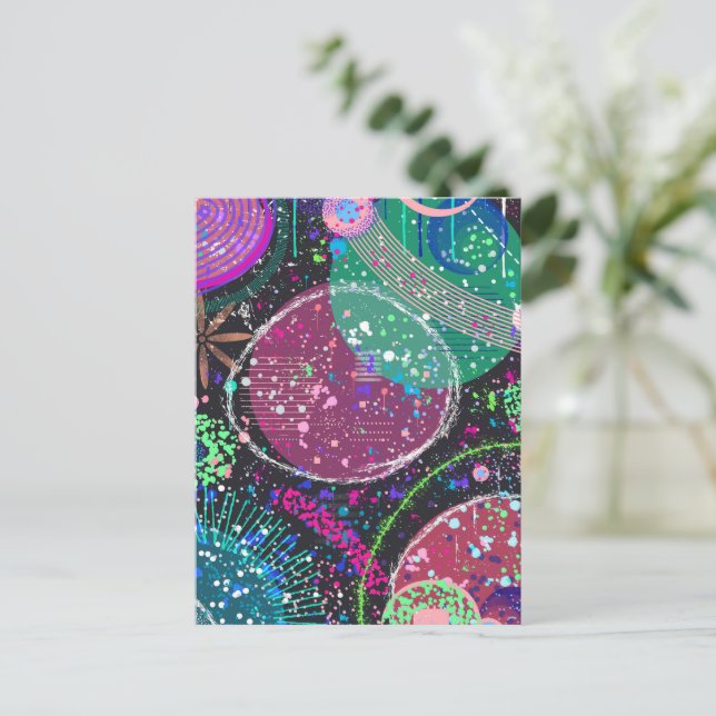 Saturn’s Rings: Maximalist Abstract Art  Vykort (Stående Fram)