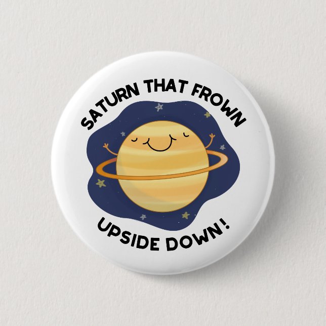 Saturn som Frown Upside Up Down FUNNY Planet Pun Knapp (Framsida)