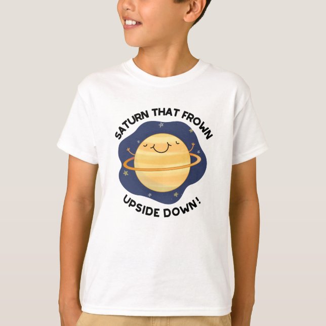 Saturn som Frown Upside Up Down FUNNY Planet Pun T Shirt (Framsida)